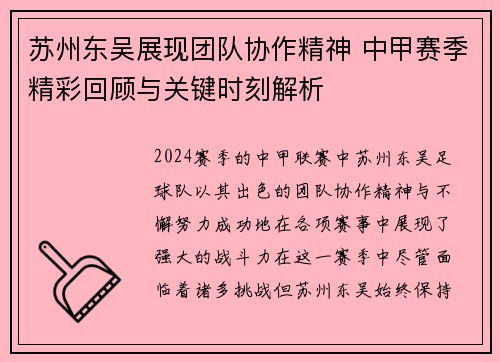 苏州东吴展现团队协作精神 中甲赛季精彩回顾与关键时刻解析 苏州东吴展现团队协作精神 中甲赛季精彩回顾与关键时刻解析
