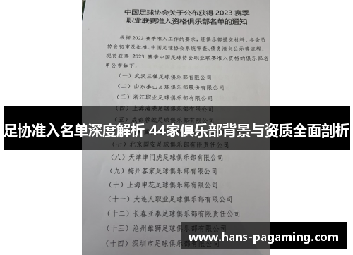 足协准入名单深度解析 44家俱乐部背景与资质全面剖析